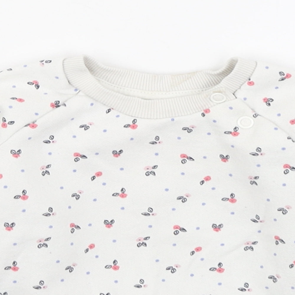 Primark Girls White Geometric Cotton Pullover Jumper Size 6-9 Months  Button
