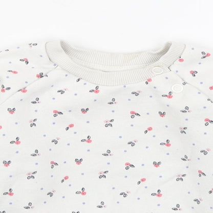 Primark Girls White Geometric Cotton Pullover Jumper Size 6-9 Months  Button