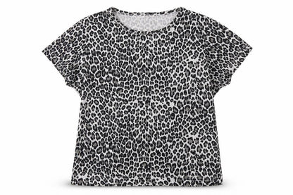 Front view of Sara Woman women’s grey animal print polyester basic t-shirt, size UK 10, round neck