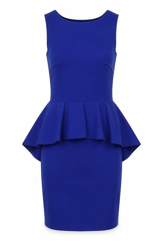 A Wear Womens Blue  Polyester Pencil Dress  Size 8  Scoop Neck Zip - Hip Ruffle