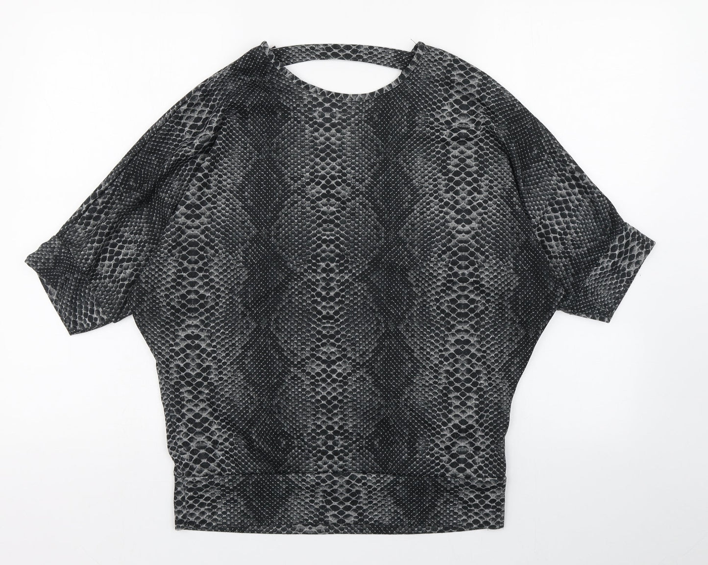 Quiz Womens Grey Animal Print Polyester Basic T-Shirt Size 12 Round Neck