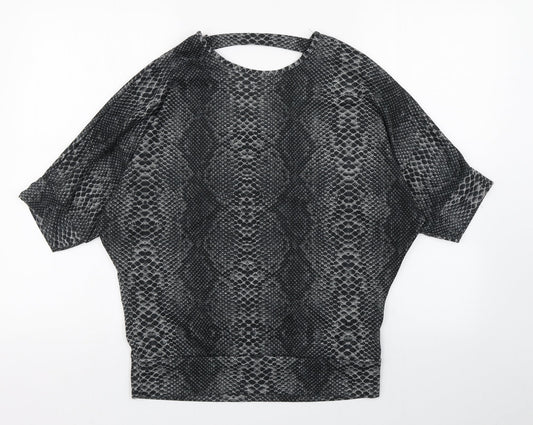 Quiz Womens Grey Animal Print Polyester Basic T-Shirt Size 12 Round Neck