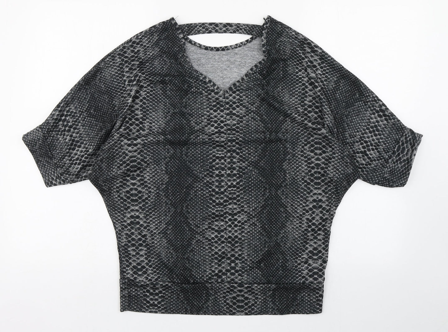 Quiz Womens Grey Animal Print Polyester Basic T-Shirt Size 12 Round Neck