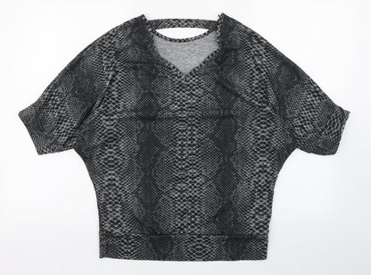 Quiz Womens Grey Animal Print Polyester Basic T-Shirt Size 12 Round Neck