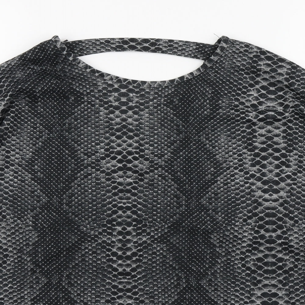 Quiz Womens Grey Animal Print Polyester Basic T-Shirt Size 12 Round Neck