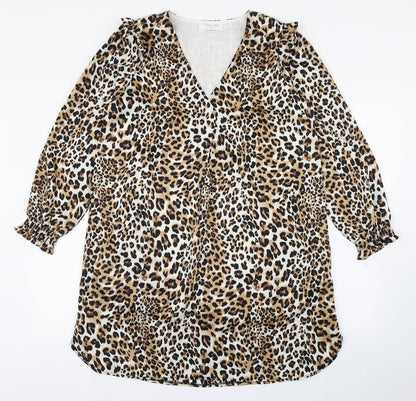 L'Atelier du Vin Womens Brown Animal Print Polyester A-Line  Size S  V-Neck Pullover