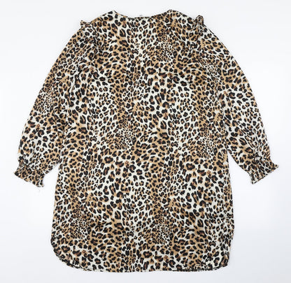 L'Atelier du Vin Womens Brown Animal Print Polyester A-Line  Size S  V-Neck Pullover