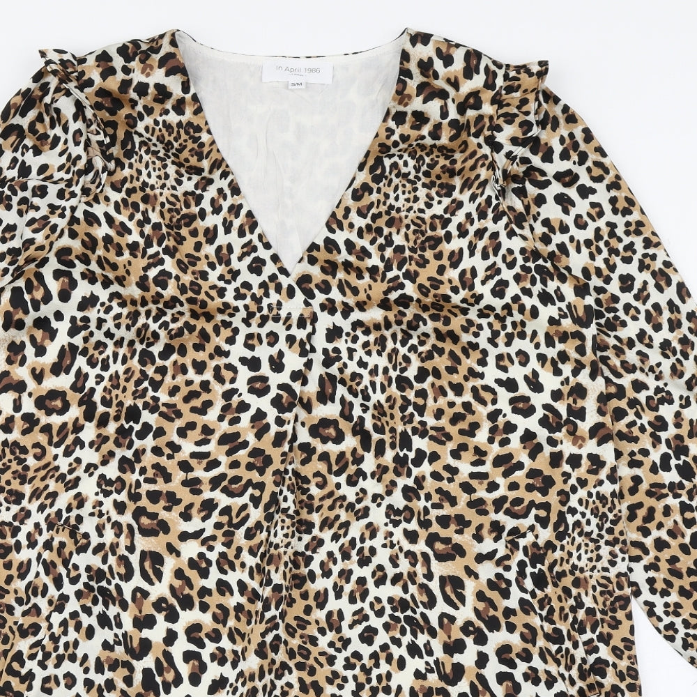 L'Atelier du Vin Womens Brown Animal Print Polyester A-Line  Size S  V-Neck Pullover
