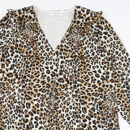L'Atelier du Vin Womens Brown Animal Print Polyester A-Line  Size S  V-Neck Pullover