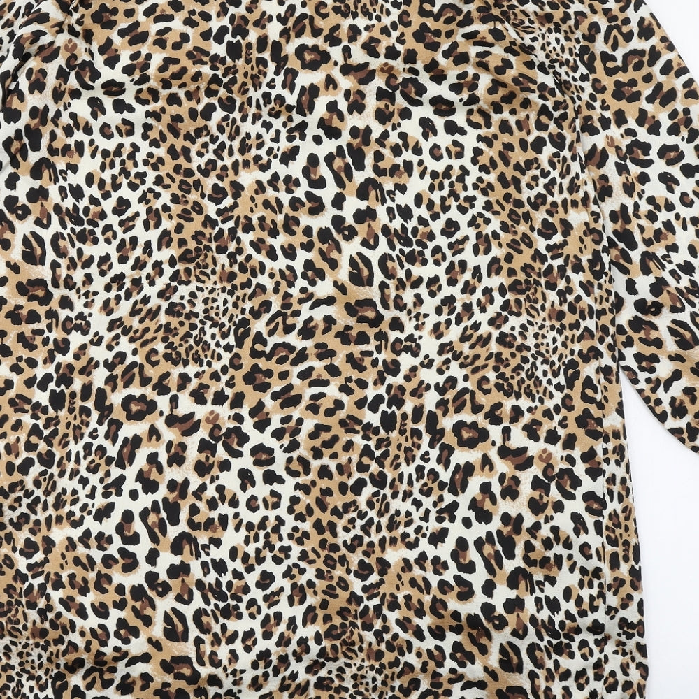 L'Atelier du Vin Womens Brown Animal Print Polyester A-Line  Size S  V-Neck Pullover