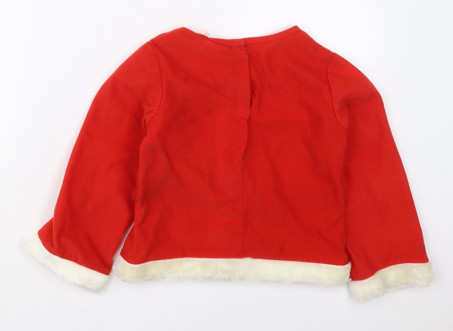 Preworn Boys Red  Polyester Basic T-Shirt Size 5-6 Years Crew Neck Pullover - Santa Fancy Dress Top