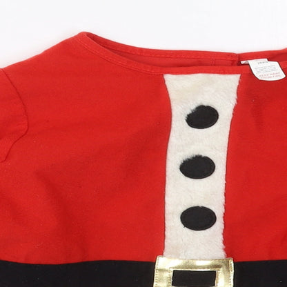 Preworn Boys Red  Polyester Basic T-Shirt Size 5-6 Years Crew Neck Pullover - Santa Fancy Dress Top