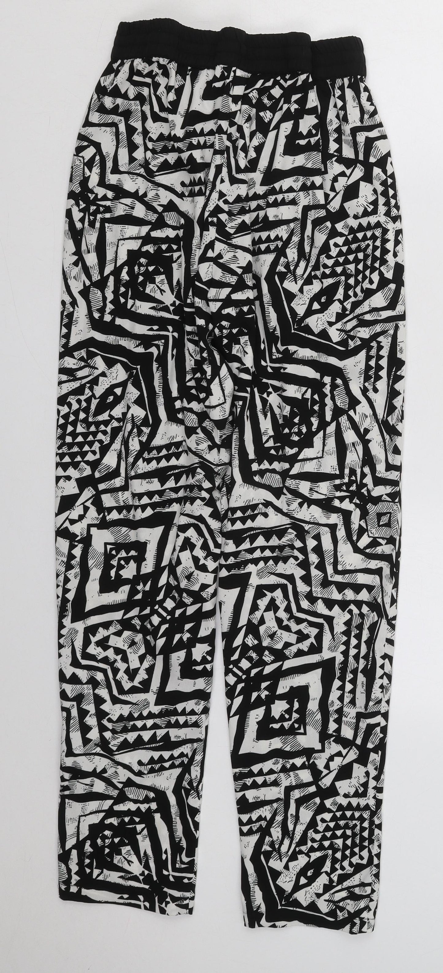 Blue Inc Womens Black Geometric Polyester Capri Trousers Size 10 L28 in Regular Drawstring - Black and White