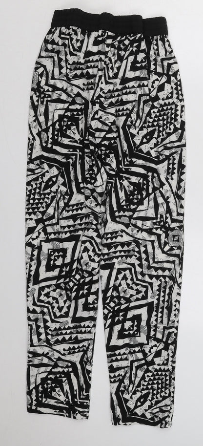 Blue Inc Womens Black Geometric Polyester Capri Trousers Size 10 L28 in Regular Drawstring - Black and White