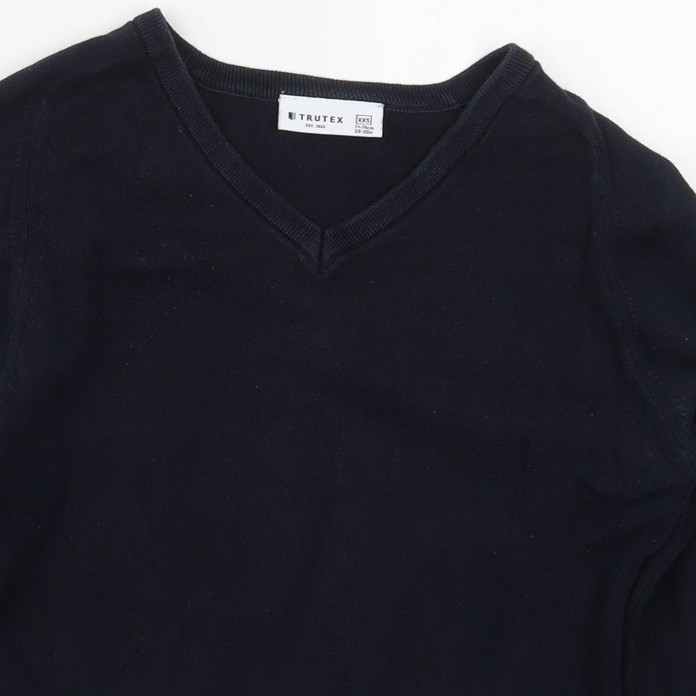 Trutex Mens Blue V-Neck  Cotton Pullover Jumper Size XS