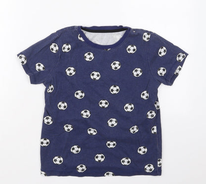 F&F Boys Blue  Cotton Basic T-Shirt Size 9-10 Years Crew Neck Pullover - Footballs