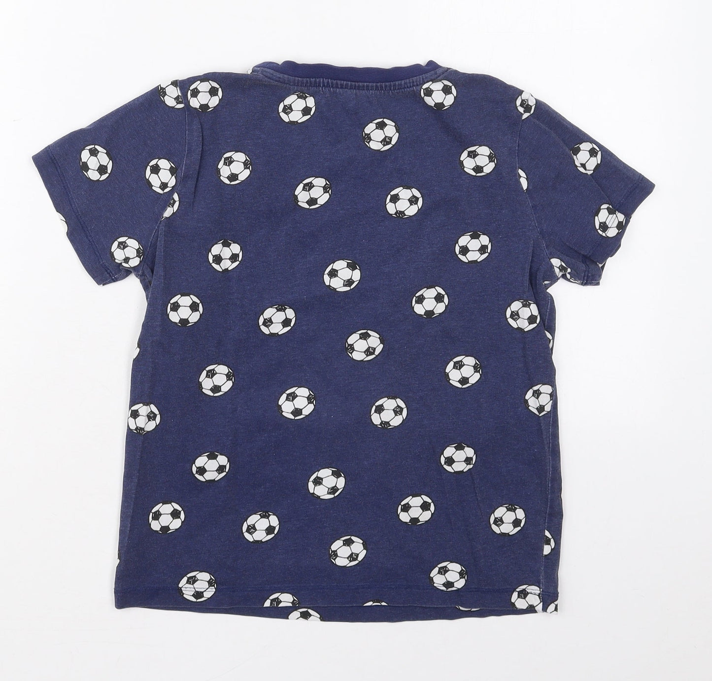 F&F Boys Blue  Cotton Basic T-Shirt Size 9-10 Years Crew Neck Pullover - Footballs