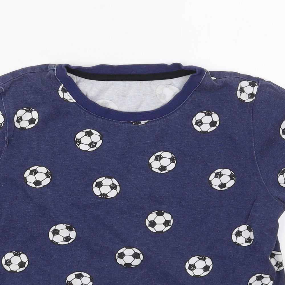 F&F Boys Blue  Cotton Basic T-Shirt Size 9-10 Years Crew Neck Pullover - Footballs