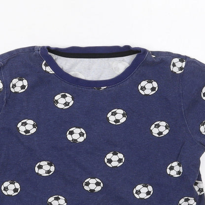 F&F Boys Blue  Cotton Basic T-Shirt Size 9-10 Years Crew Neck Pullover - Footballs