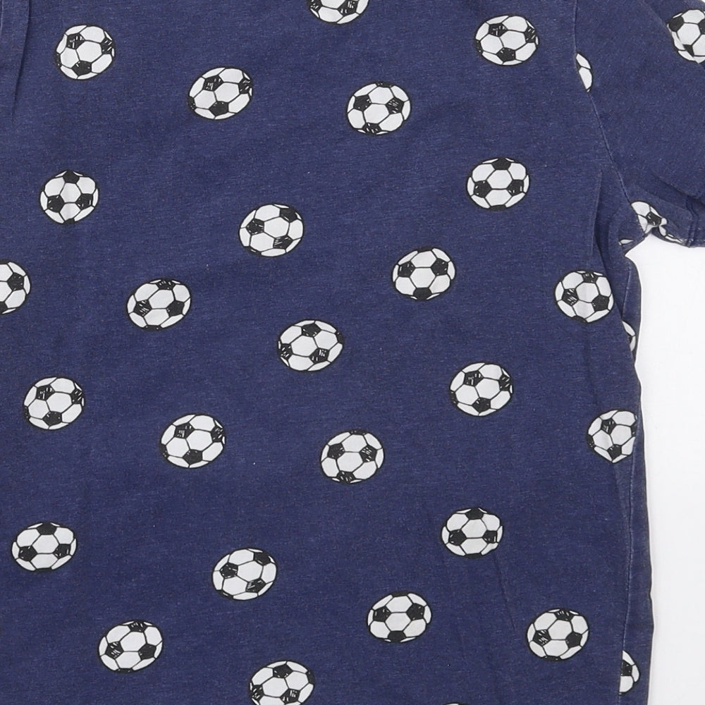 F&F Boys Blue  Cotton Basic T-Shirt Size 9-10 Years Crew Neck Pullover - Footballs