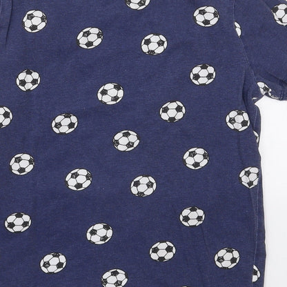 F&F Boys Blue  Cotton Basic T-Shirt Size 9-10 Years Crew Neck Pullover - Footballs
