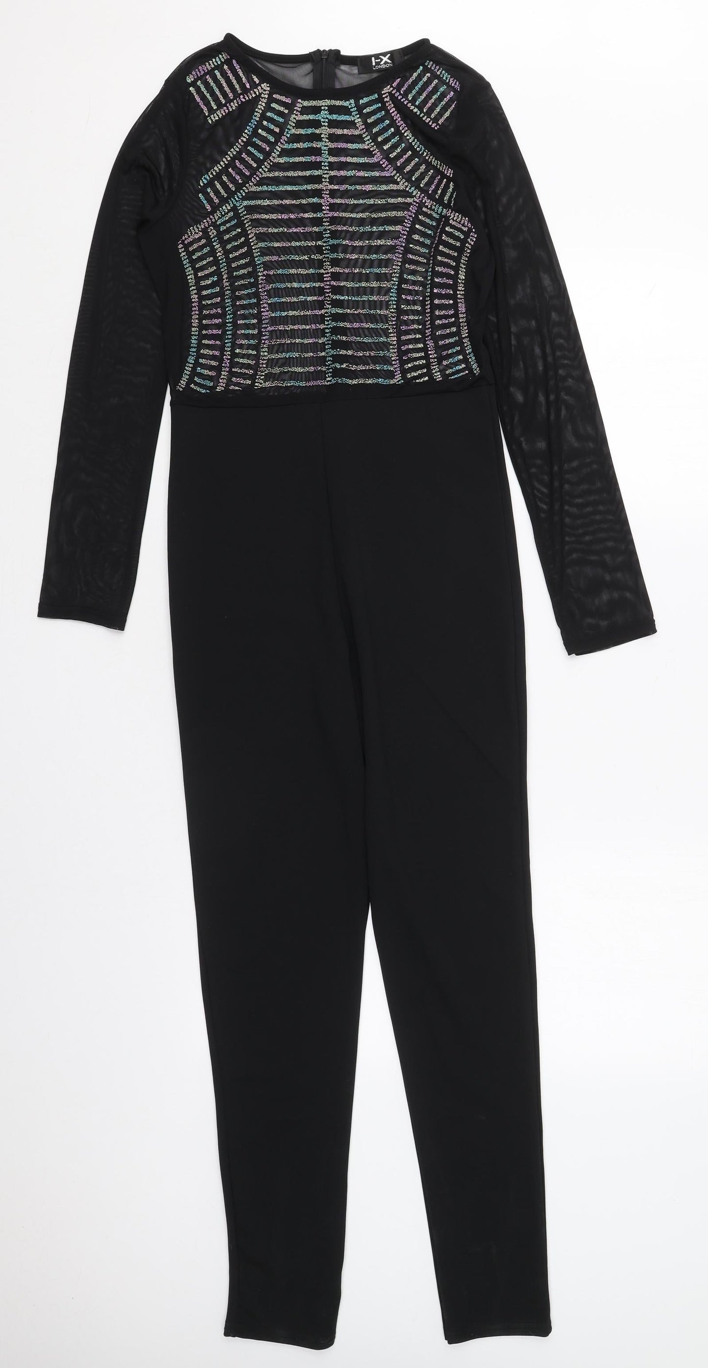 IX London Womens Black Striped Polyester Jumpsuit One-Piece Size 8 L27 in Zip