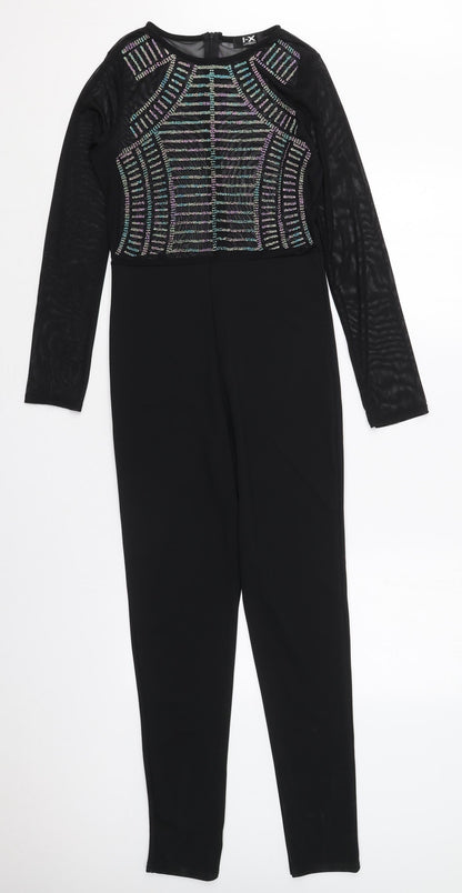 IX London Womens Black Striped Polyester Jumpsuit One-Piece Size 8 L27 in Zip