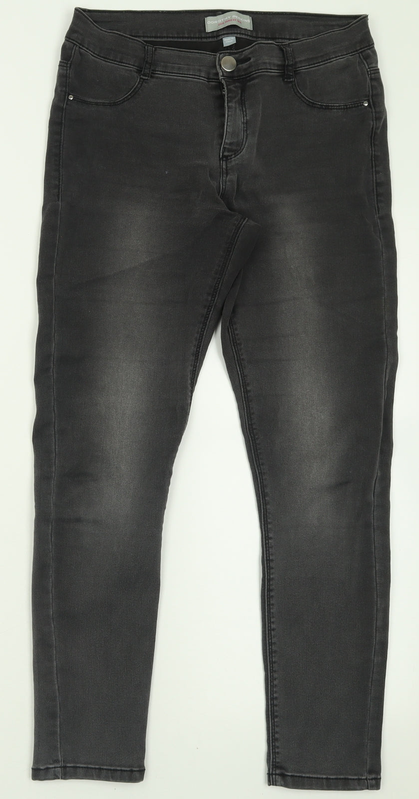 Dorothy Perkins Womens Grey  Cotton Skinny Jeans Size 12 L26 in Regular Button