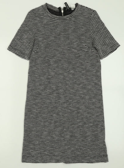 H&M Womens Grey Striped Polyester A-Line  Size 10  Crew Neck Zip