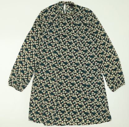 Atmosphere Womens Green Floral Polyester A-Line  Size 8  Crew Neck Button
