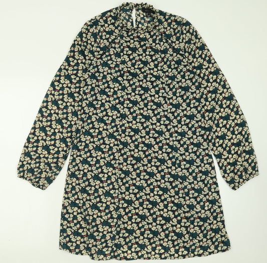 Atmosphere Womens Green Floral Polyester A-Line  Size 8  Crew Neck Button