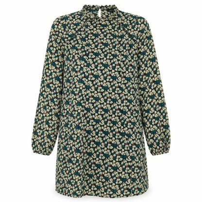 Atmosphere Womens Green Floral Polyester A-Line  Size 8  Crew Neck Button