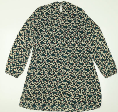 Atmosphere Womens Green Floral Polyester A-Line  Size 8  Crew Neck Button