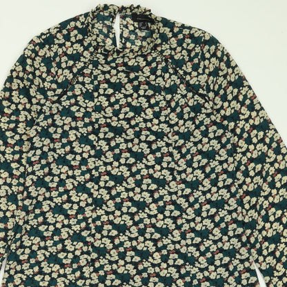 Atmosphere Womens Green Floral Polyester A-Line  Size 8  Crew Neck Button