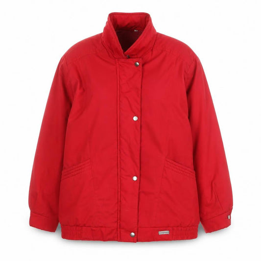 Front view of Eleganze women’s red pea coat coat, size S, zip