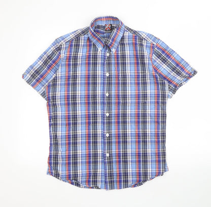 VV Mens Blue Plaid Cotton  Button-Up Size S Collared Button