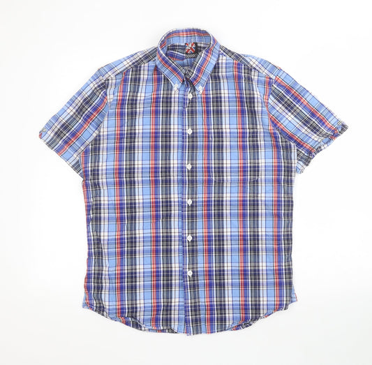 VV Mens Blue Plaid Cotton  Button-Up Size S Collared Button