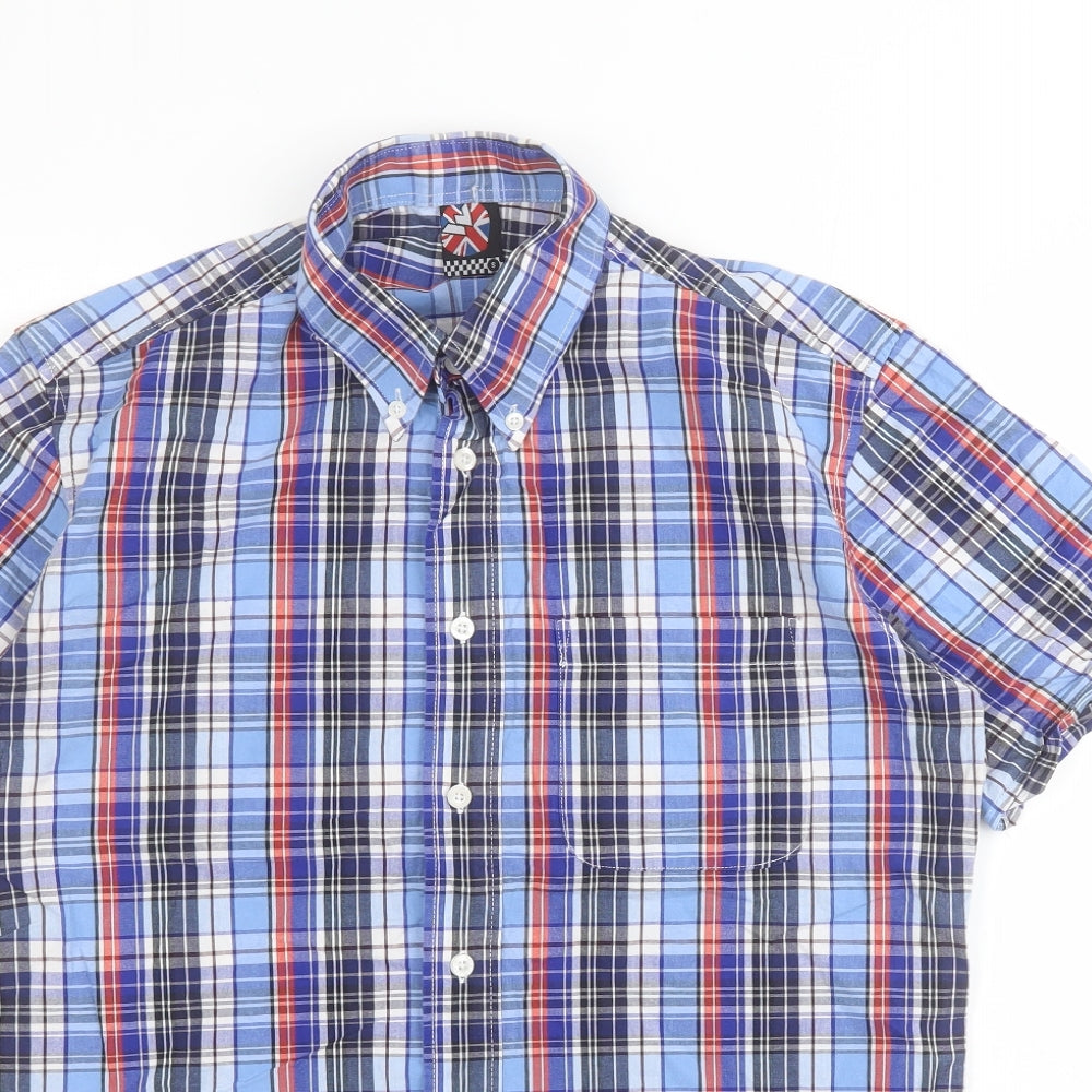 VV Mens Blue Plaid Cotton  Button-Up Size S Collared Button