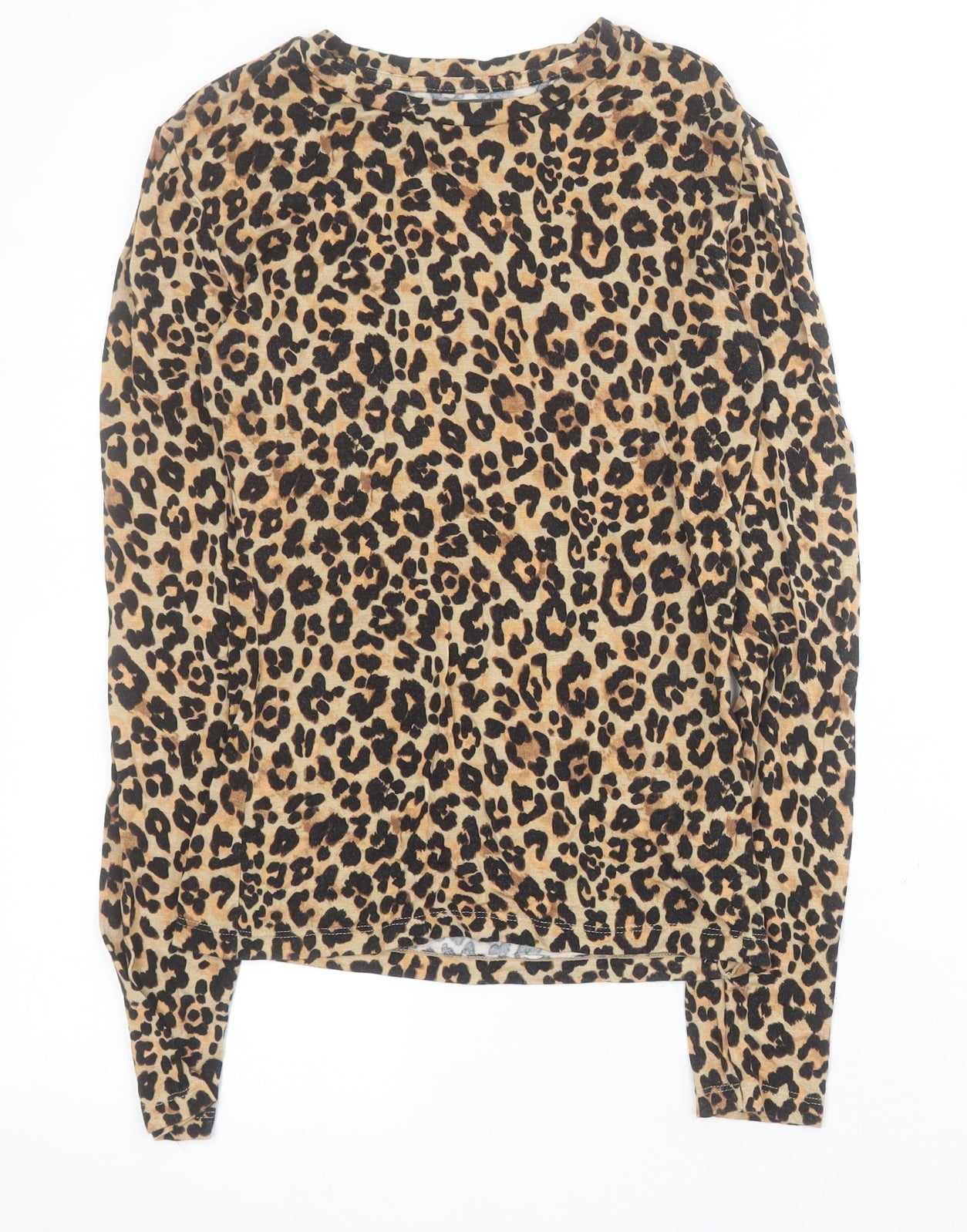 Primark Womens Brown Animal Print Viscose Basic Polo Size 2XS Round Neck