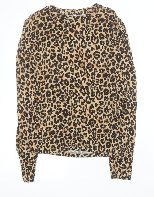 Primark Womens Brown Animal Print Viscose Basic Polo Size 2XS Round Neck