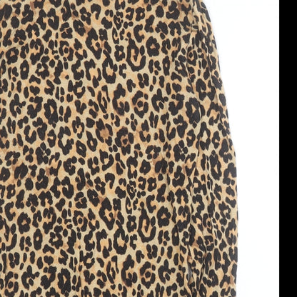 Primark Womens Brown Animal Print Viscose Basic Polo Size 2XS Round Neck