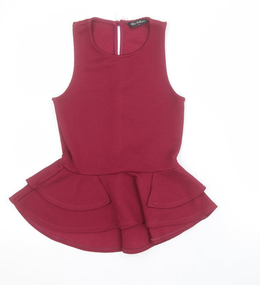 Miss Selfridge Womens Red  Polyester Basic Blouse Size 4 Round Neck - Peplum