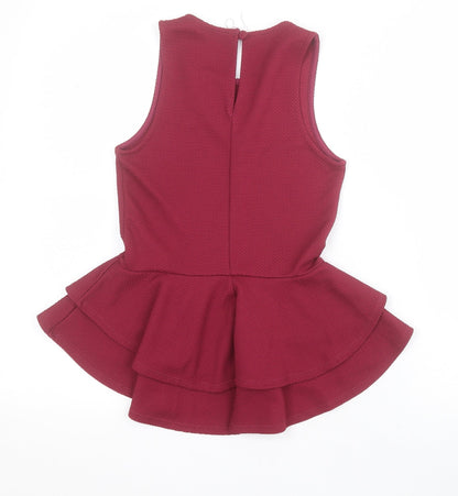 Miss Selfridge Womens Red  Polyester Basic Blouse Size 4 Round Neck - Peplum