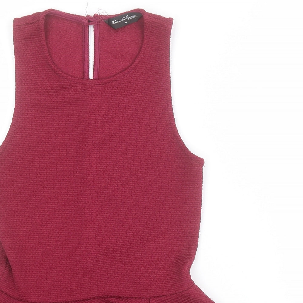 Miss Selfridge Womens Red  Polyester Basic Blouse Size 4 Round Neck - Peplum