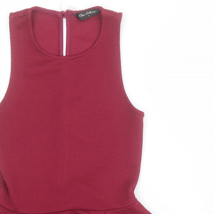 Miss Selfridge Womens Red  Polyester Basic Blouse Size 4 Round Neck - Peplum