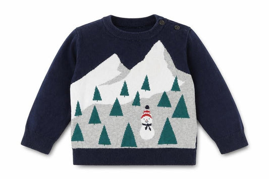 Gap Boys Blue  100% Cotton Pullover Jumper Size 6-9 Months  Button - Christmas Snowman