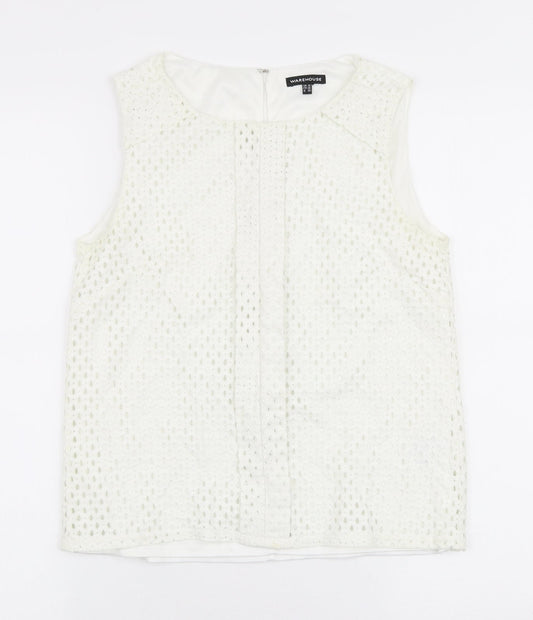 Womens UK Size 10 Warehouse White Basic Blouse