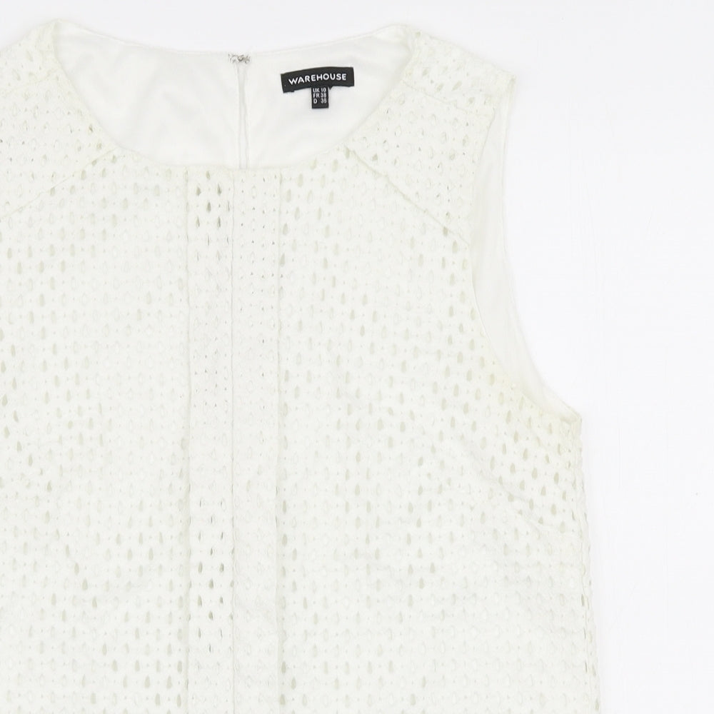 Womens UK Size 10 Warehouse White Basic Blouse