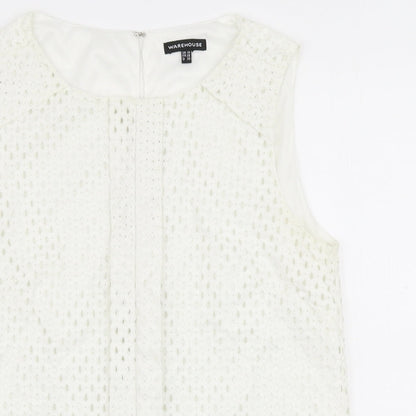 Womens UK Size 10 Warehouse White Basic Blouse