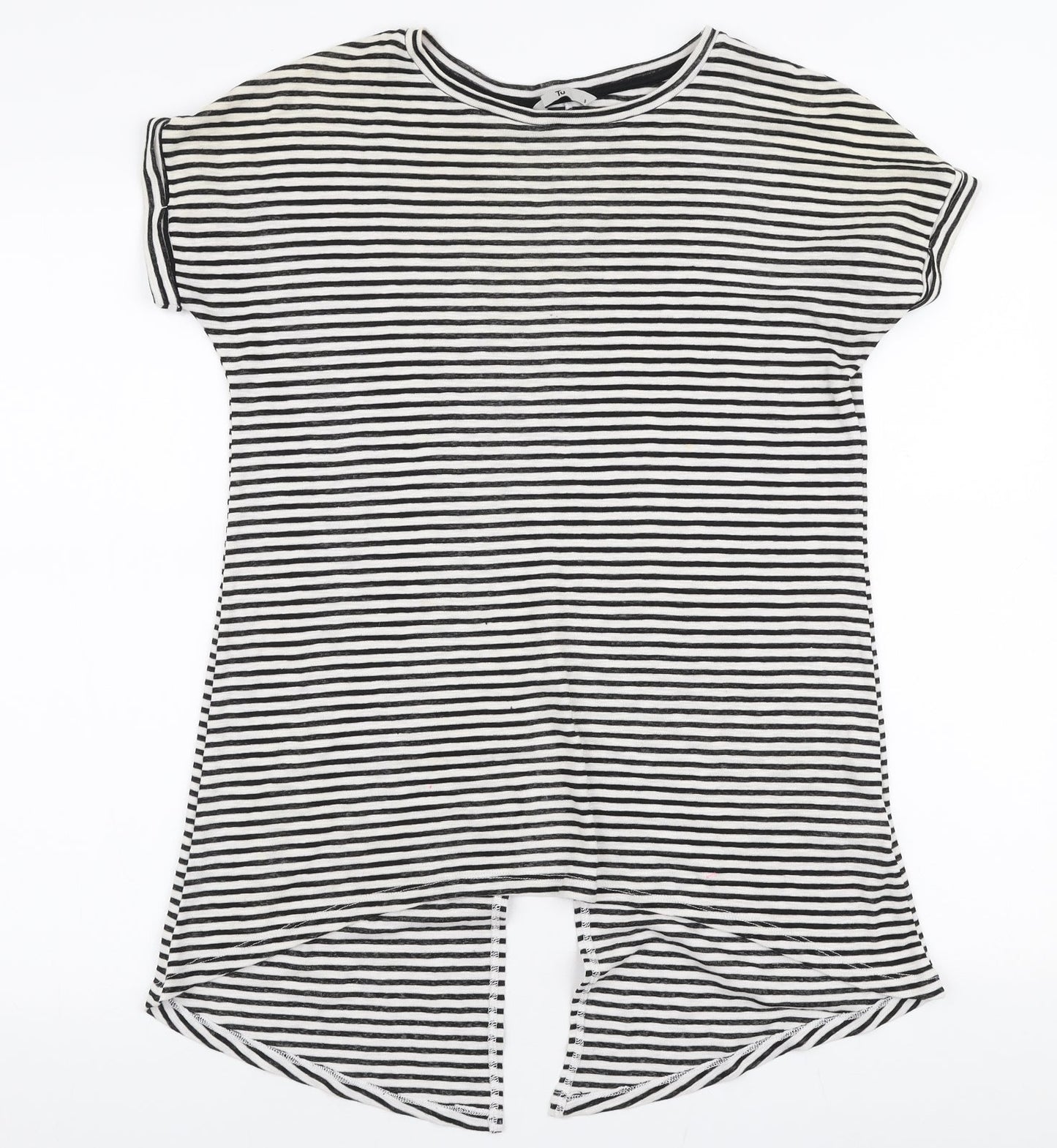 TU Womens White Striped Cotton Jersey T-Shirt Size 8 Round Neck
